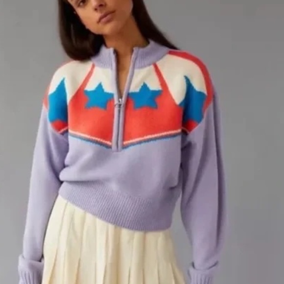 BDG Sweaters - UO BDG Jesse Half-Zip Sweater Purple Stars XS